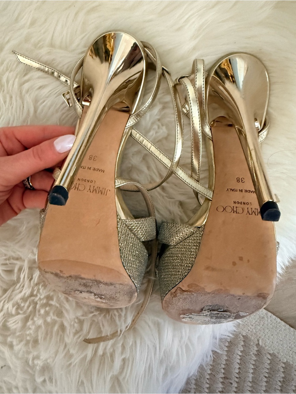 Jimmy Choo Metallic Gold High Heel Sandals - Picture 5 of 8